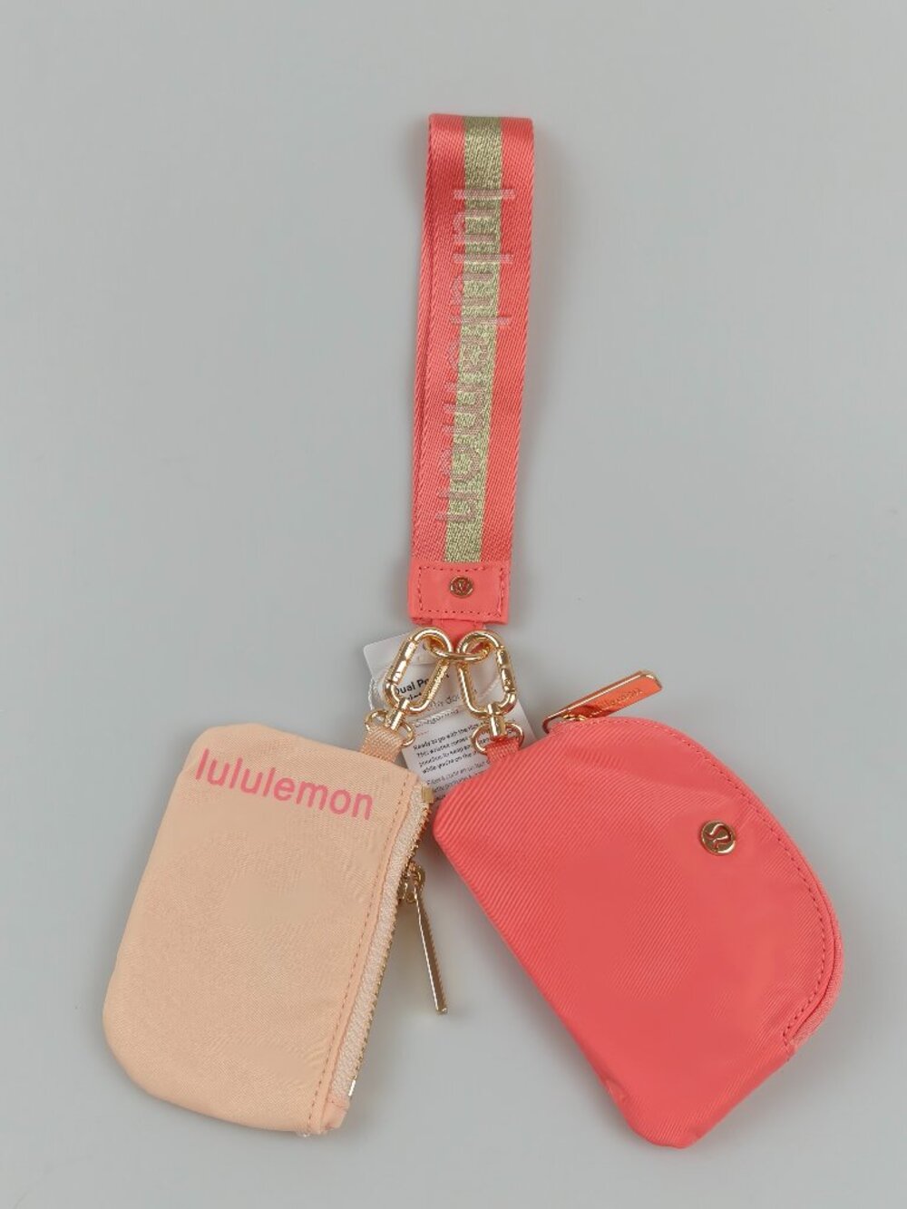 Authentic Lululemon Dual Pouch Wristlet Pink Mist Raspberry Cream NWT